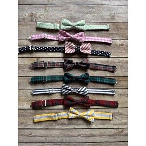 Youth Kids High Cotton Bow Tie Adjustable Lot of 8 Preppy Pink Flag Green Plaid